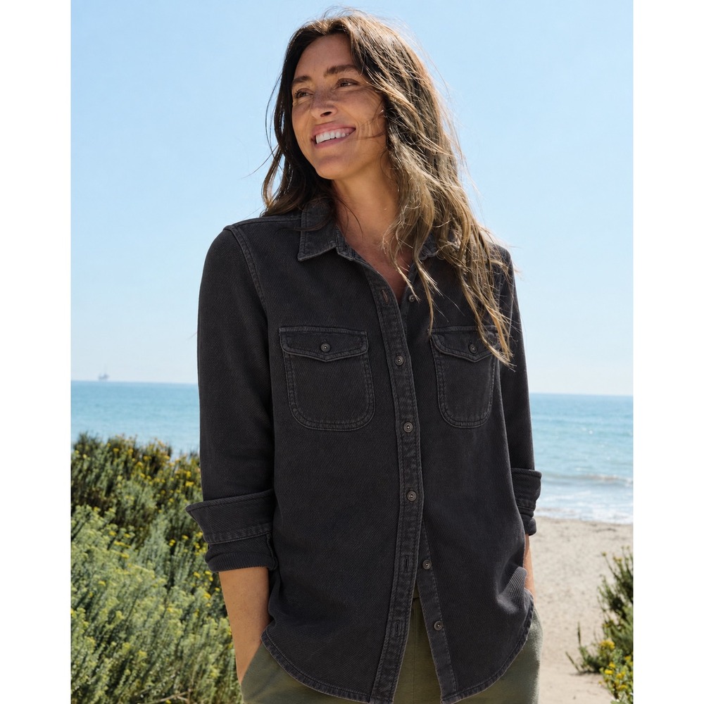 Outerknown Blanket Shirt Organic Cotton Button Up Black Heavyweight Womens XS